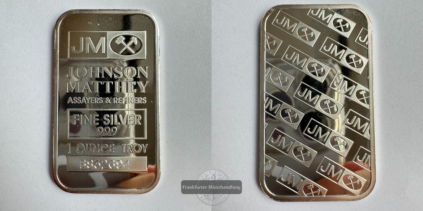  Deutschland / 1oz Johnson Matthey Silberbarren 0.999er FM-Frankfurt Feinsilber: 1oz   