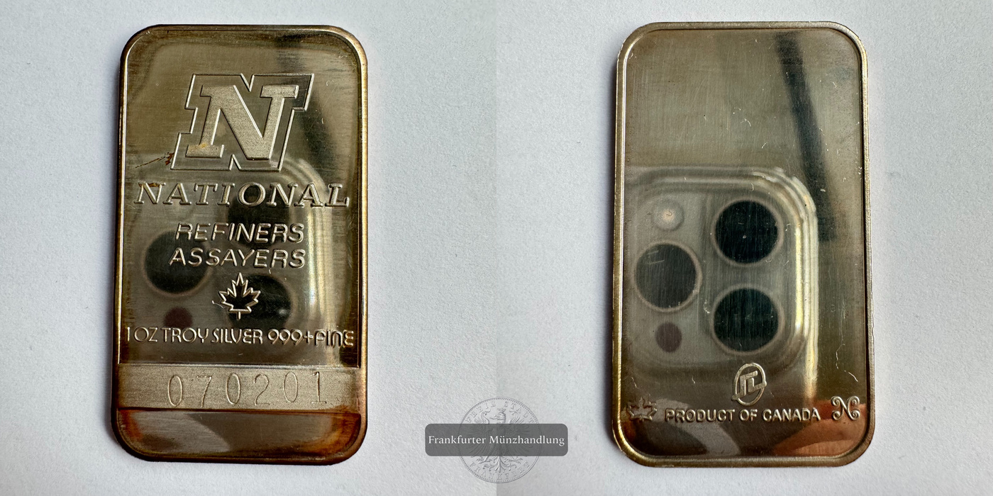  Kanada / 1oz National Assayers Silberbarren 0.999er FM-Frankfurt Feinsilber: 1oz   
