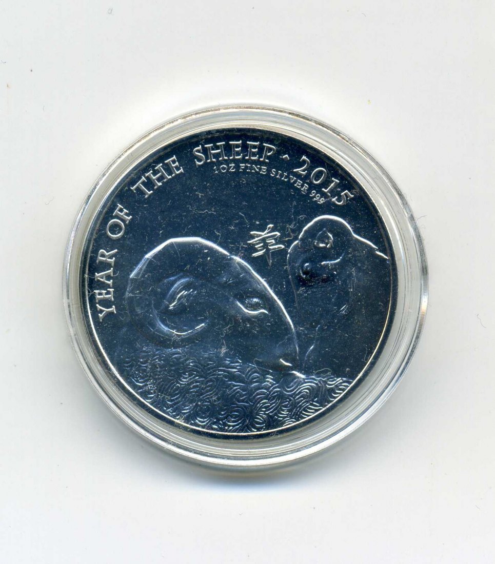 2 Pfund 2015 PP Jahr des Schafes 1 Unze Feinsilber Original Kapsel
