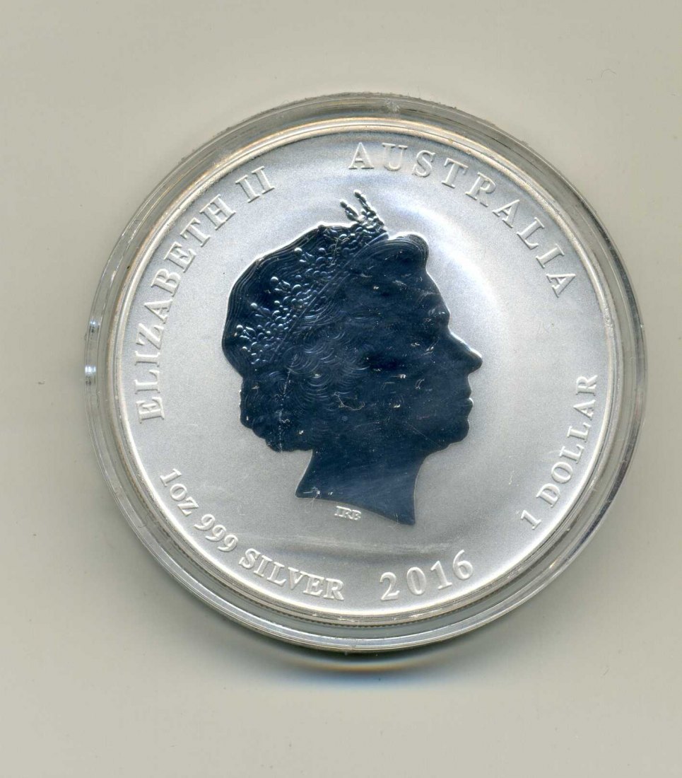  Australien 1 Dollar 2016 stempelglasz Jahr des Affen 1 Unze Feinsilber Original Kapsel   