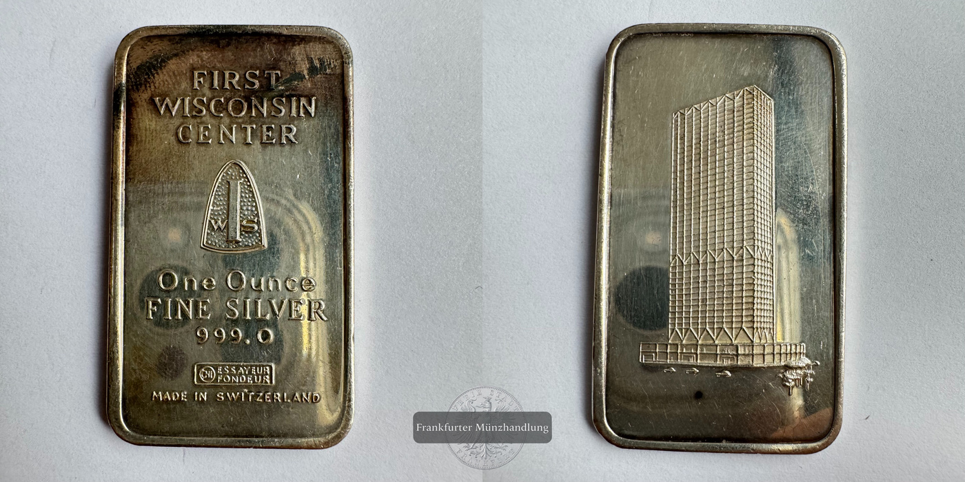  Schweiz / 1oz Silberbarren First Wisconsin Center 0.999er FM-Frankfurt Feinsilber: 1oz   