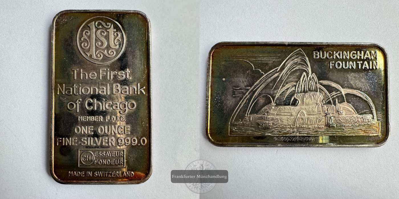  Schweiz / 1oz Silberbarren Buckingham Palace 0.999er Bank of Chicago FM-Frankfurt Feinsilber: 1oz   