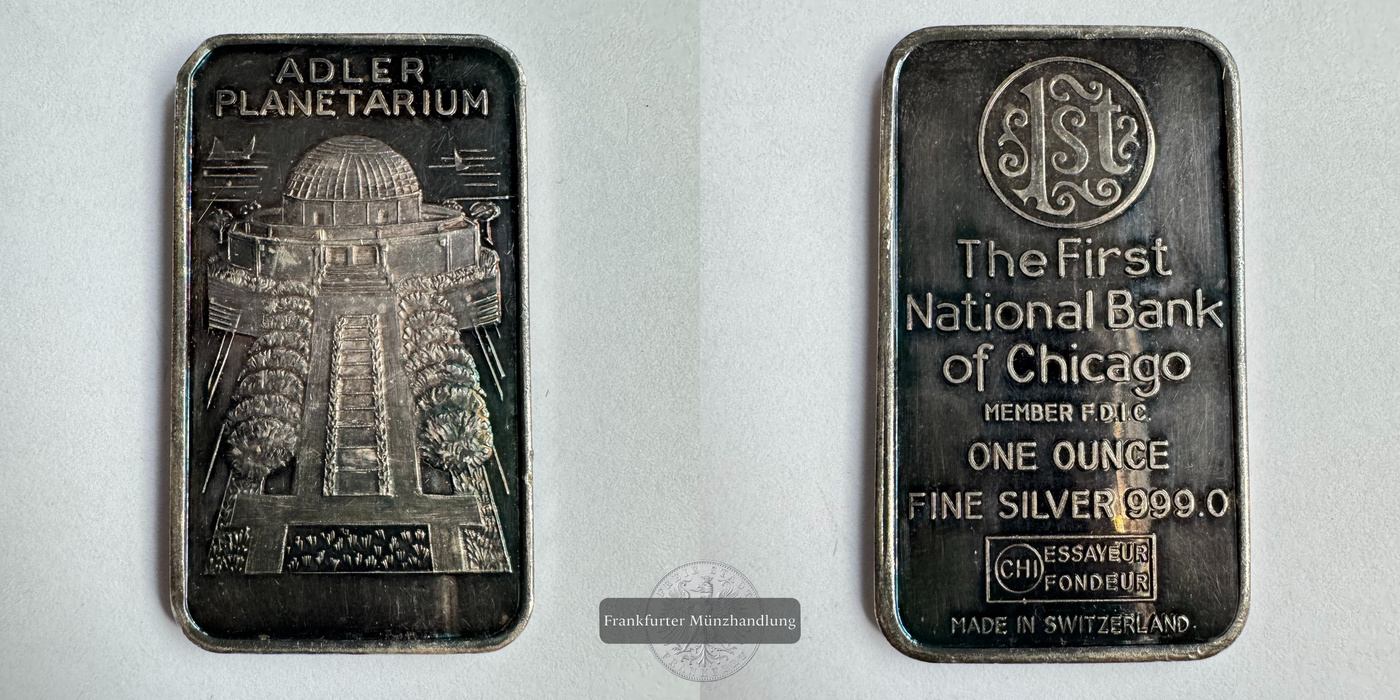  Schweiz / 1oz Silberbarren Adler Planetarium Bank of Chicago 0.999er FM-Frankfurt Feinsilber: 1oz   