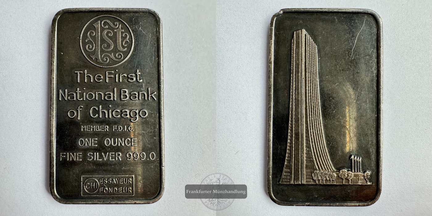  Schweiz / 1oz Silberbarren The First National Bank of Chicago 0.999er FM-Frankfurt Feinsilber: 1oz   