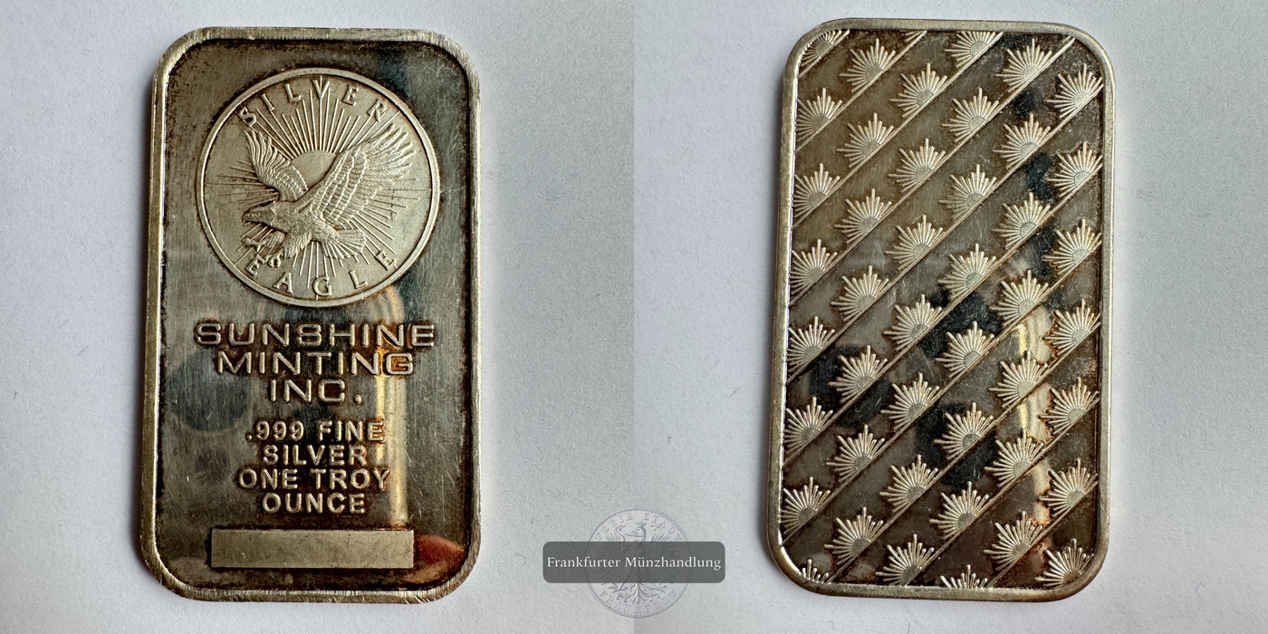  USA / 1oz Silberbarren Sunshine Minting Inc. 0.999er FM-Frankfurt Feinsilber: 1oz   