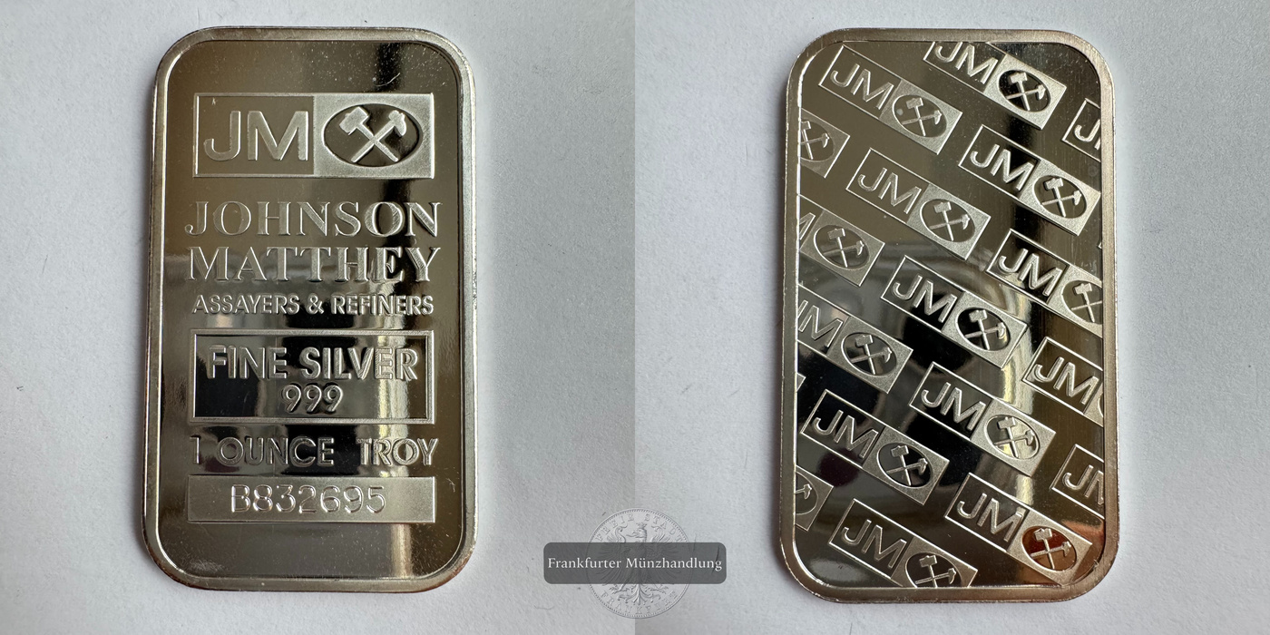  Deutschland / 1oz Johnson Matthey Silberbarren 0.999er FM-Frankfurt Feinsilber: 1oz   