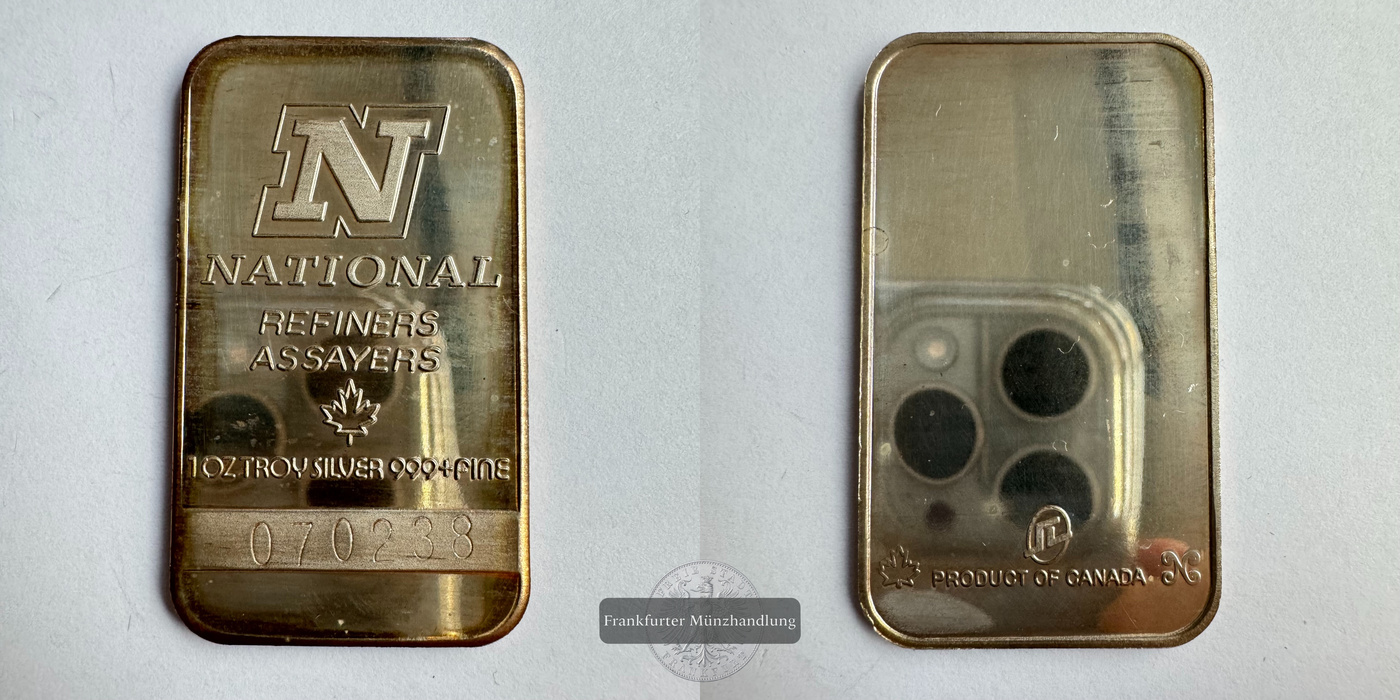  Kanada / 1oz National Assayers Silberbarren 0.999er FM-Frankfurt Feinsilber: 1oz   