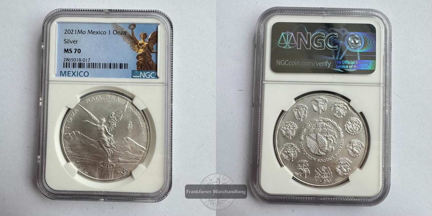  Mexico / 1 Onza Libertad Plata Pura 2021 MS 70 NGC Graded FM-Frankfurt KM#639 Feinsilber: 31,06   