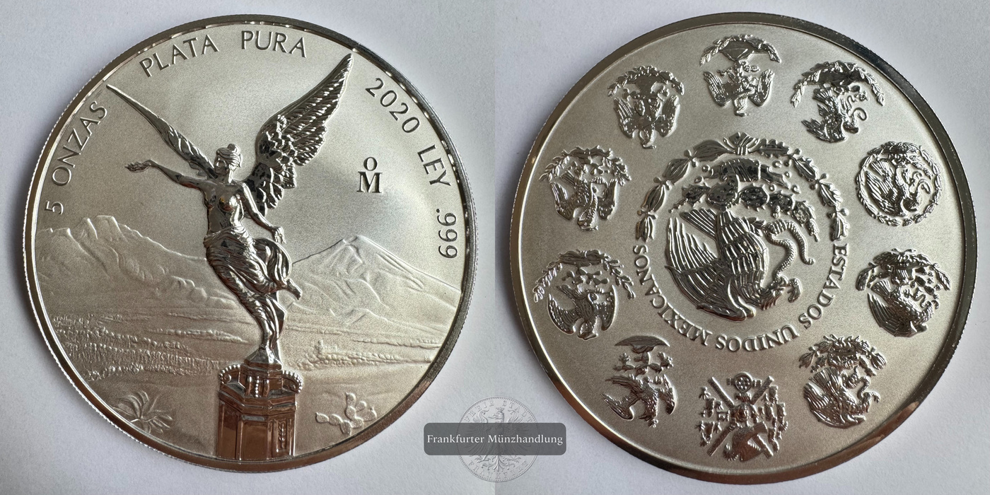  Mexiko / 5 Onzas Libertad 2020 (1996-2024) Reverse Proof FM-Frankfurt KM#615 Feinsilber: 155,5g   