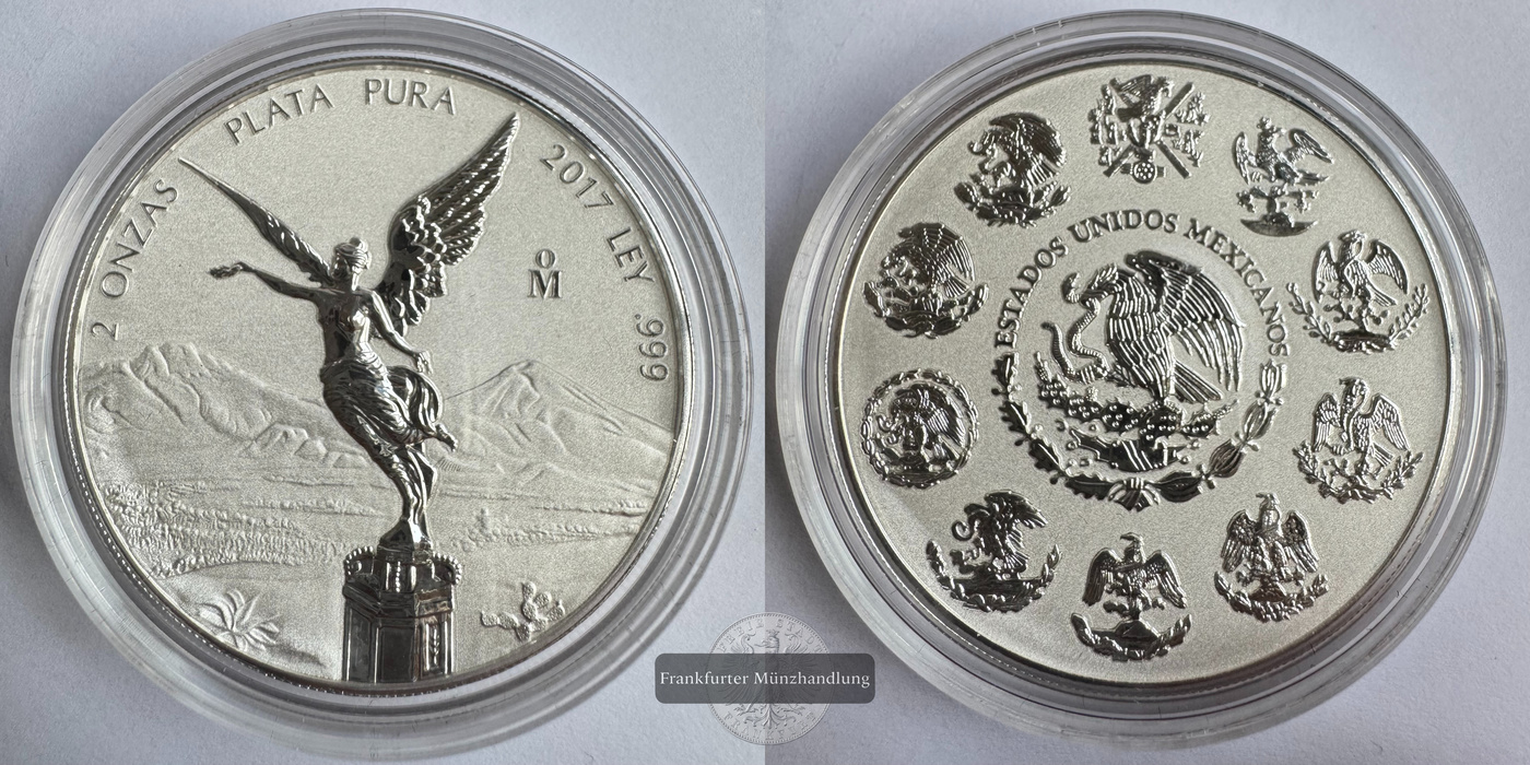  Mexiko / 2 Onzas Libertad 2017 (1996-2025) Reverse Proof FM-Frankfurt KM#614 Feinsilber: 62,2g   
