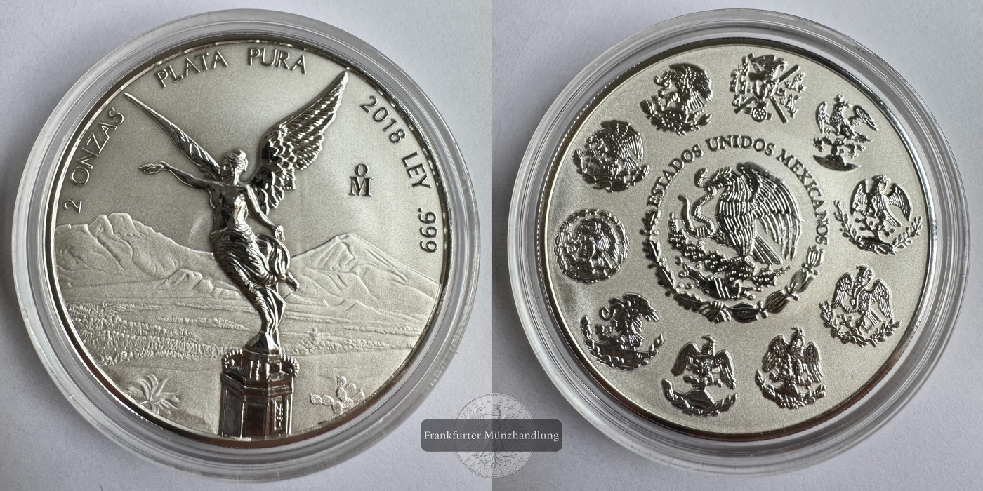  Mexiko / 2 Onzas Libertad 2018 (1996-2025) Reverse Proof FM-Frankfurt KM#614 Feinsilber: 62,2g   