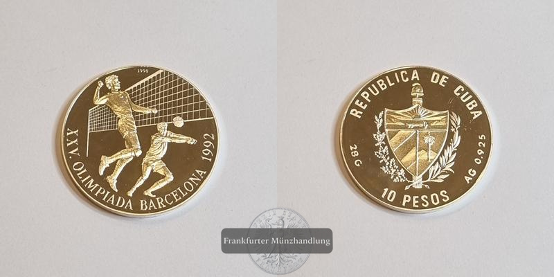  Cuba 10 Pesos 1992 (Olympia) Volleyball FM-Frankfurt Feinsilber: 25,9g   