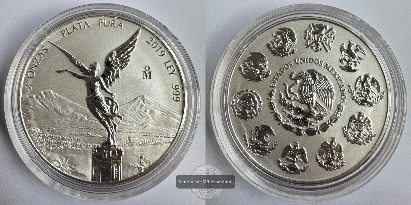  Mexiko / 2 Onzas Libertad 2019 (1996-2025) Reverse Proof FM-Frankfurt KM#614 Feinsilber: 62,2g   