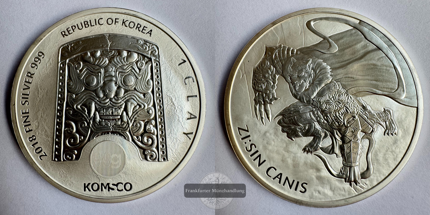  Korea / 1 Clay (ZI:SIN Canis) 2018 FM-Frankfurt N#157858 Feinsilber: 31,1g   