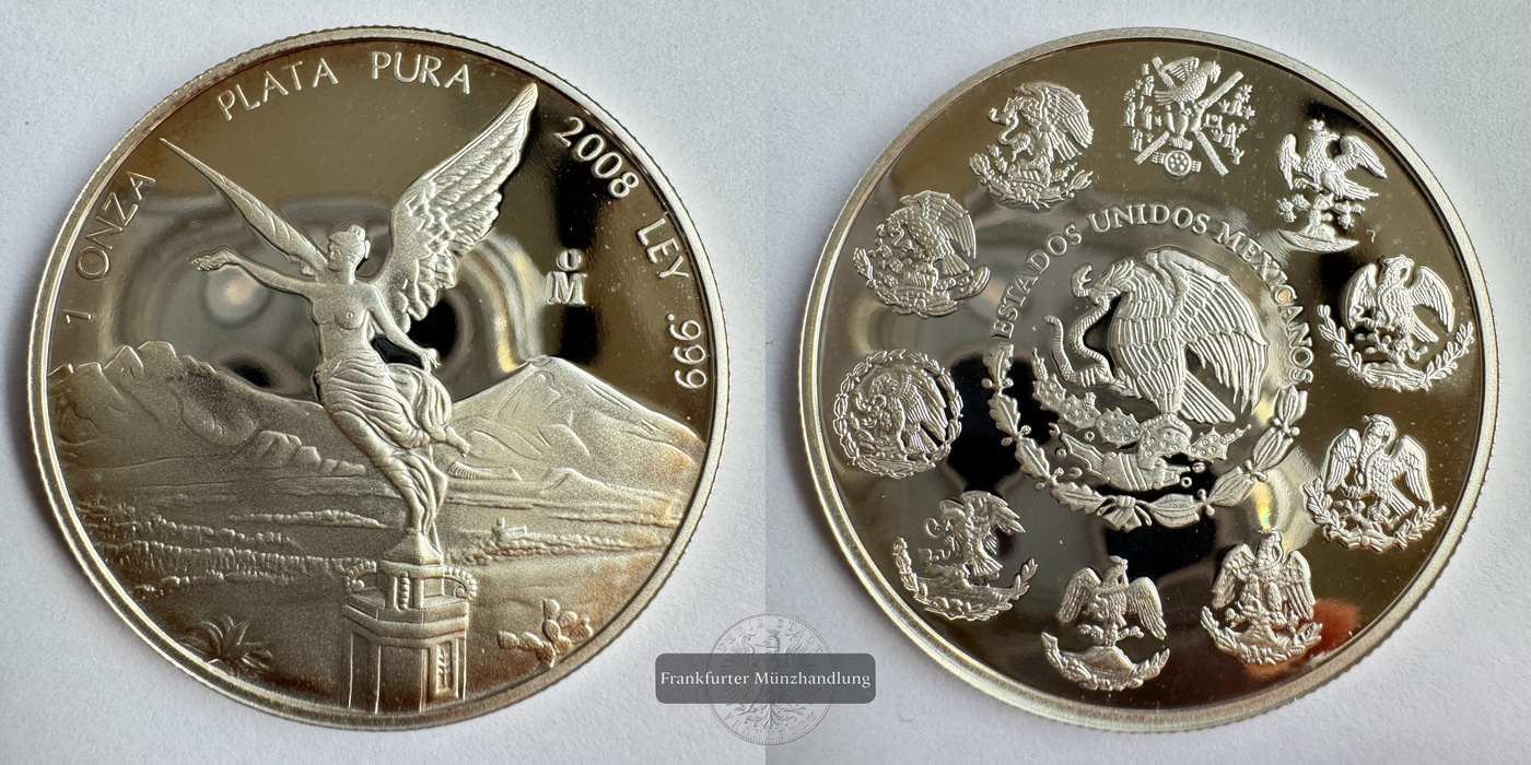  Mexiko / 1 Onza Libertad Plata Pura 2008 Proof FM-Frankfurt KM#639 Feinsilber: 31,1g   