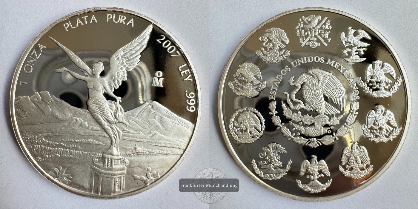  Mexiko / 1 Onza Libertad Plata Pura 2007 Proof FM-Frankfurt KM#639 Feinsilber: 31,1g   