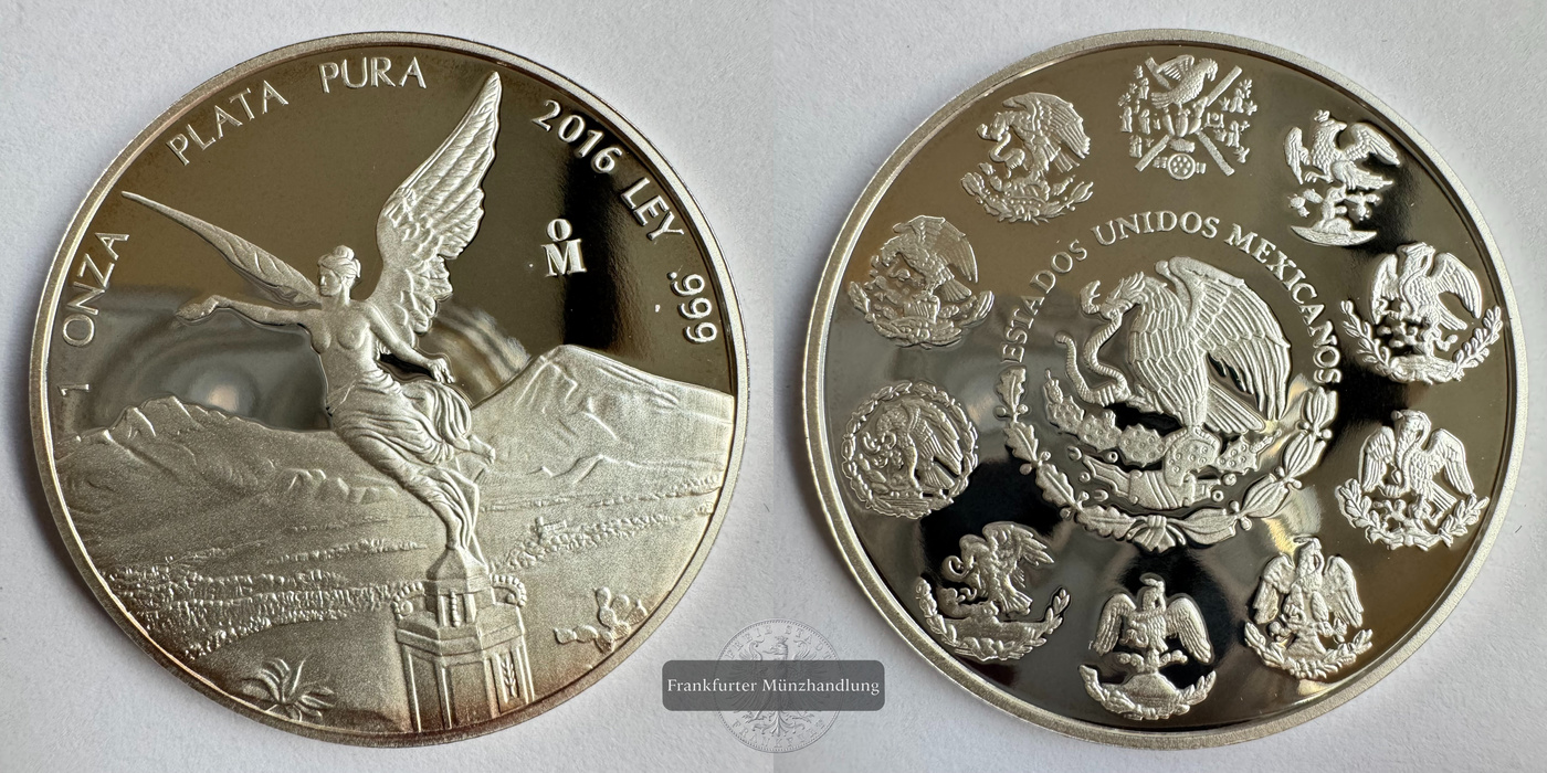  Mexiko / 1 Onza Libertad Plata Pura 2016 Proof FM-Frankfurt KM#639 Feinsilber: 31,1g   