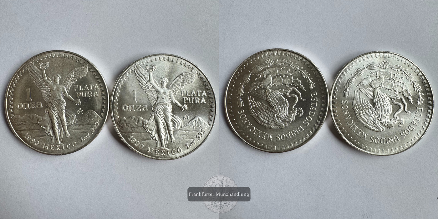  Mexico / 2x 1 Onza Libertad Plata Pura 1990 FM-Frankfurt KM#494.2 Feinsilber: 62,2g   
