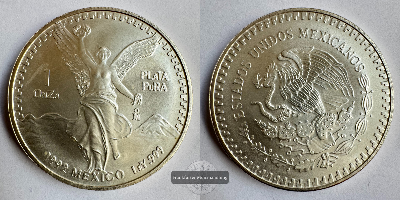  Mexico / 1 Onza Libertad Plata Pura 1992 FM-Frankfurt KM#494.3 Feinsilber: 31,1g   