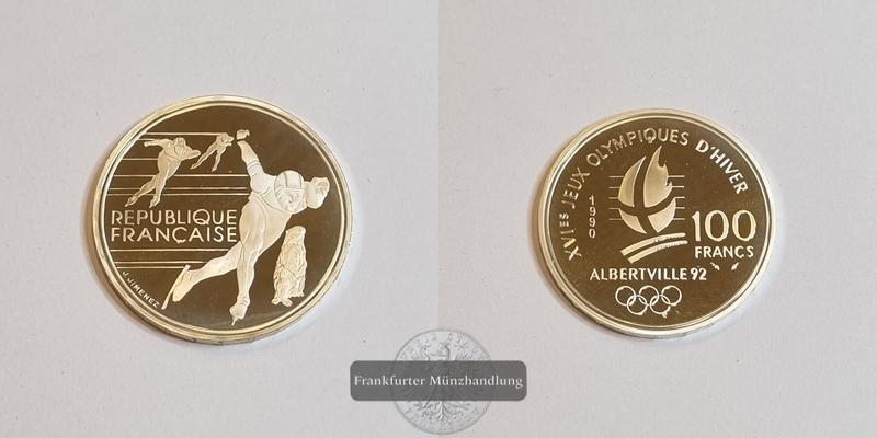  Frankreich 100 Francs 1990 XVI. Olympischen Spiele FM-Frankfurt Feinsilber: 19,98g   