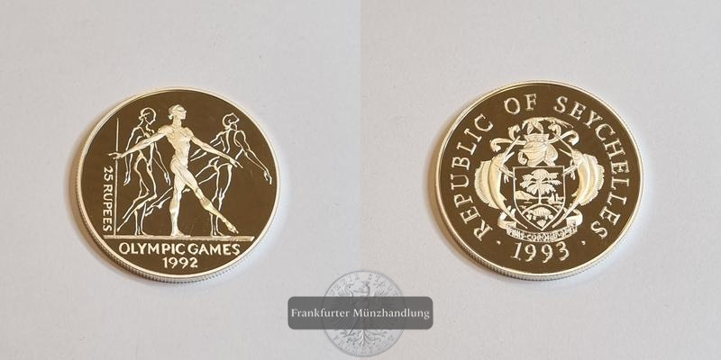  Seychellen 25 Rupien 1993 Olympia Barcelona 1992 FM-Frankfurt Feinsilber: 29,1g   