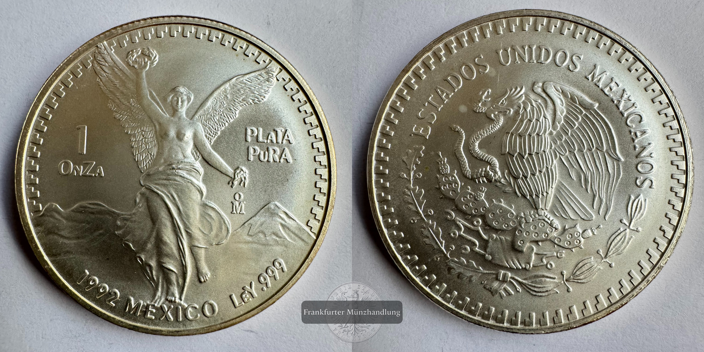  Mexico / 1 Onza Libertad Plata Pura 1992 FM-Frankfurt KM#494.3 Feinsilber: 31,1g   