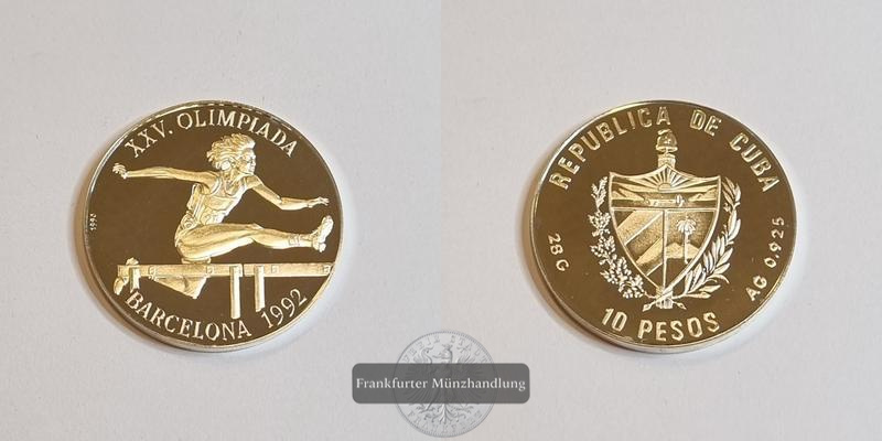  Cuba 10 Pesos 1992 (Olympia) Hürdenlauf FM-Frankfurt Feinsilber: 25,9g   