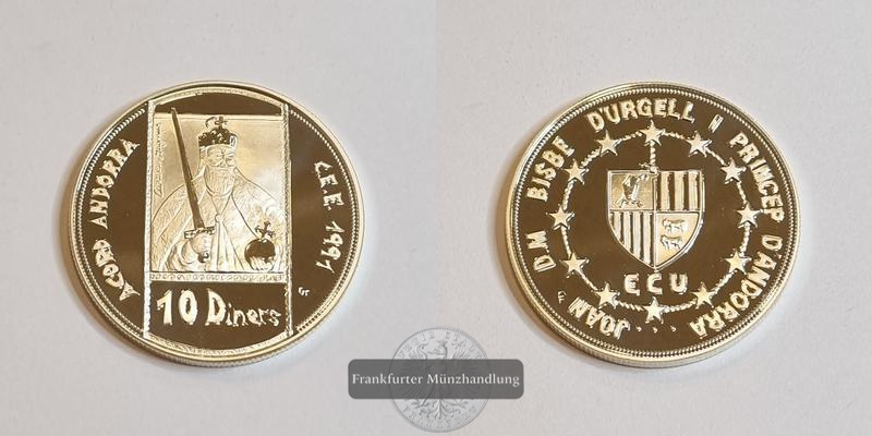  Andorra 10 Diners ECU 1991 FM-Frankfurt Feinsilber: 29,10g   