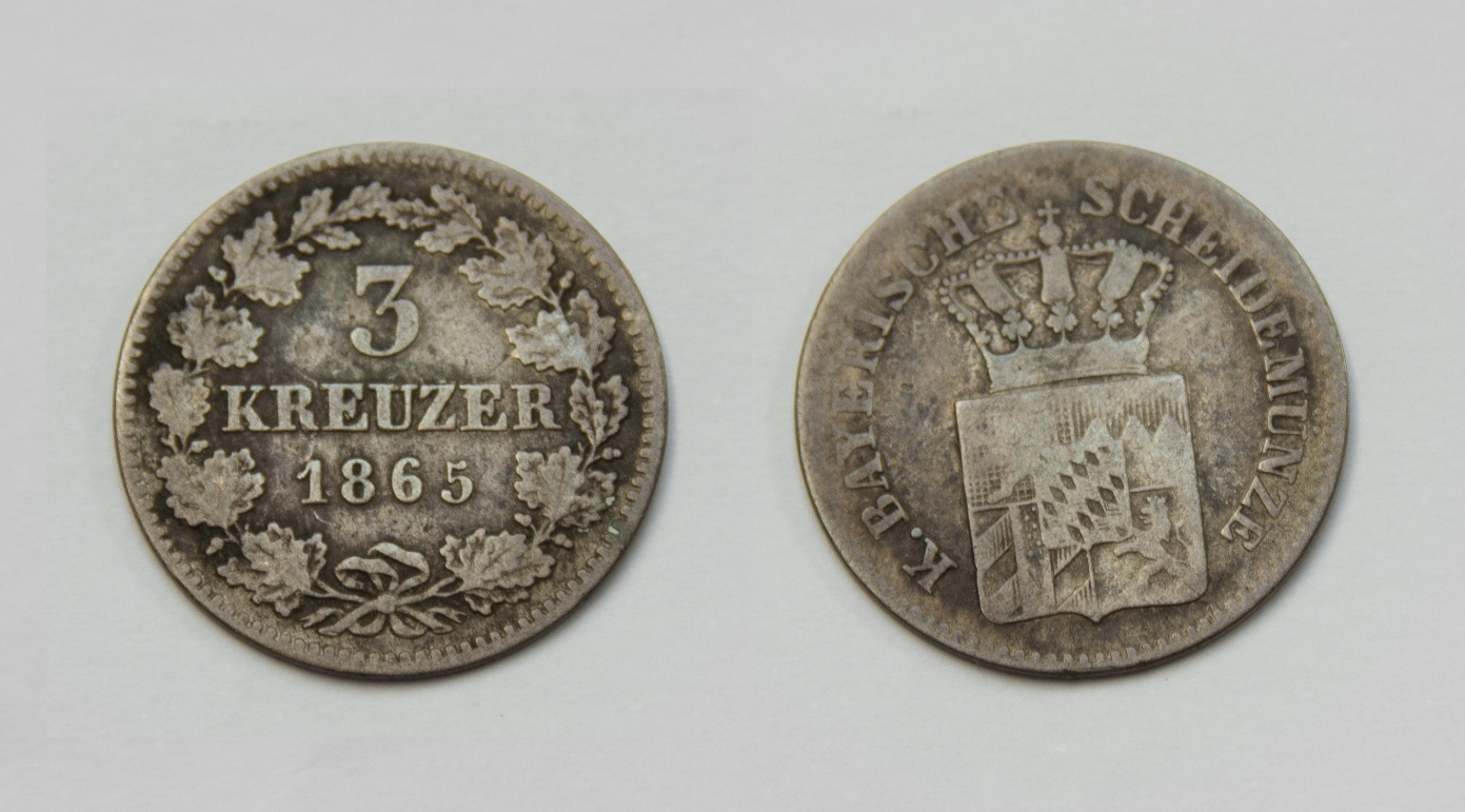  Bayern 3 Kreuzer 1865 Ludwig II. 1864-1886 s-ss   