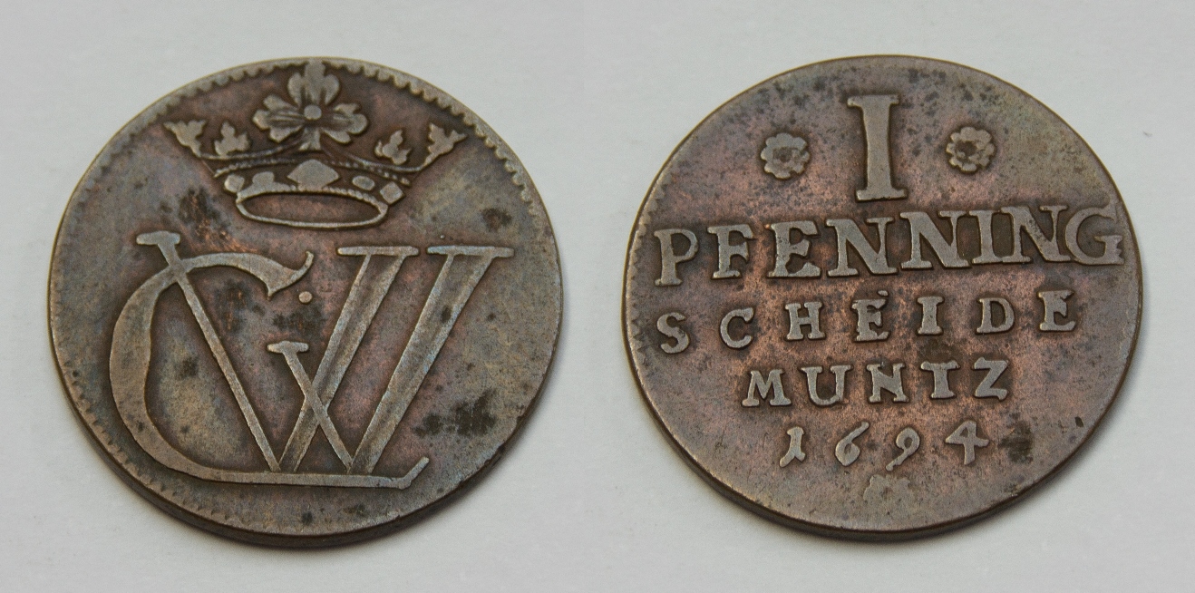  Braunschweig-Lüneburg, Linie Lüneburg-Celle 1694 sog. Mückenpfennig, Georg Wilhelm 1665-1705 gutes s   