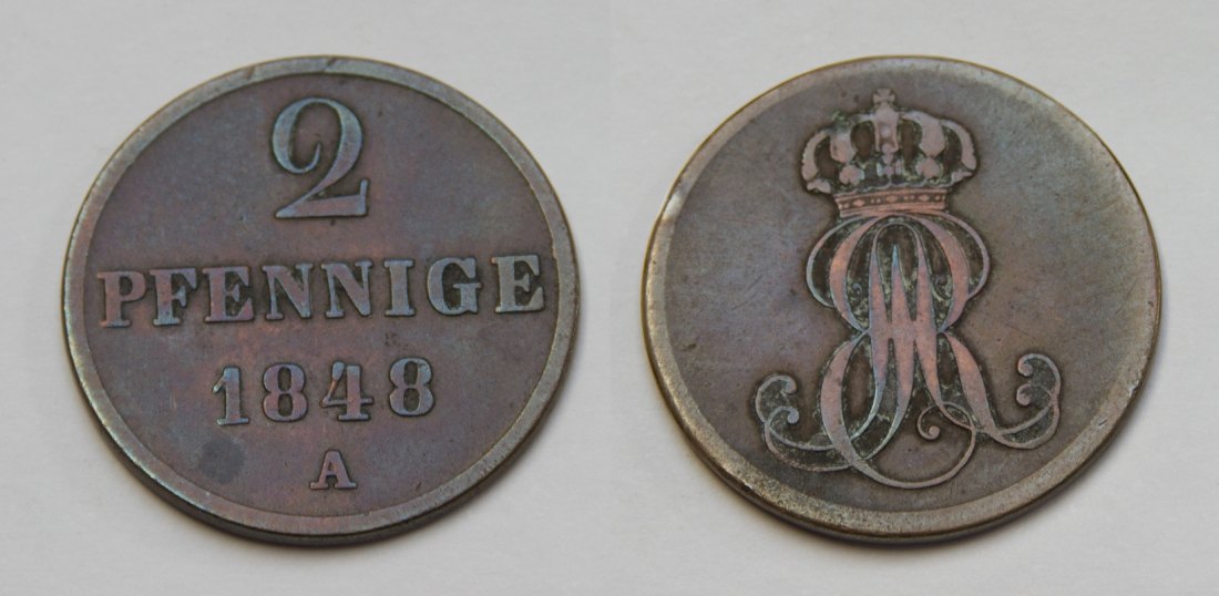  Braunscheig-Calenberg-Hannover Cu 2 Pfennig 1848 A Ernst Auguat 1837-1851 ss-vz   
