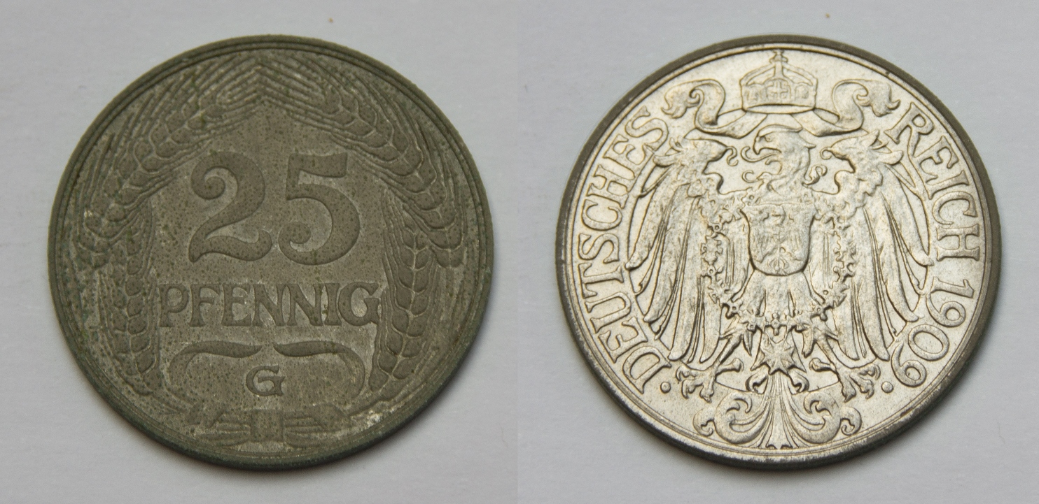  Kaiserreich 25 Pfennig 1909 G ss-vz   