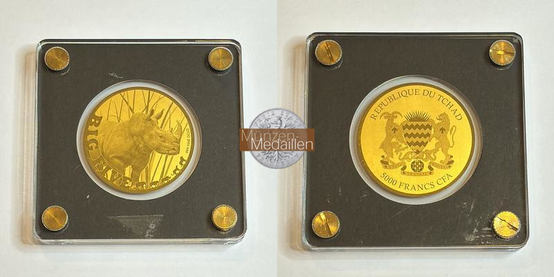  Tschad 5000 Francs Big Five Nashorn MM-Frankfurt Feingold: 0,155g   