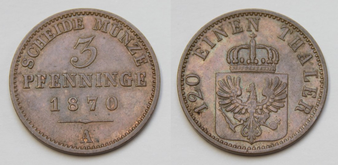  Brandenburg-Preussen 3 Pfennig 1870 A Wilhelm I. 1861-1888 vz+   