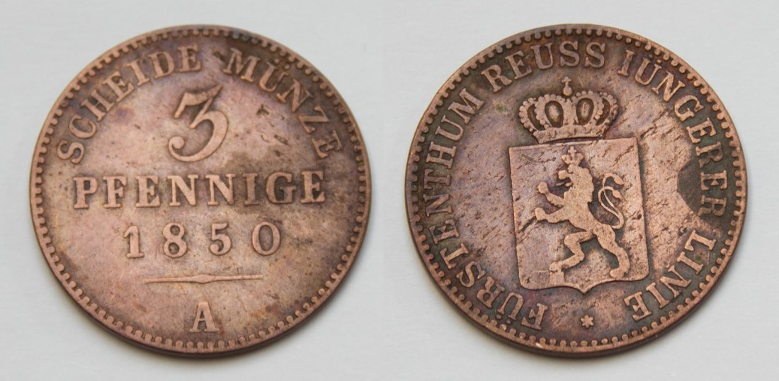  Reuss Schleiz - Jüngere Linie 3 Pfennig 1850 A Heinrich LXII. 1818-1854 ss   