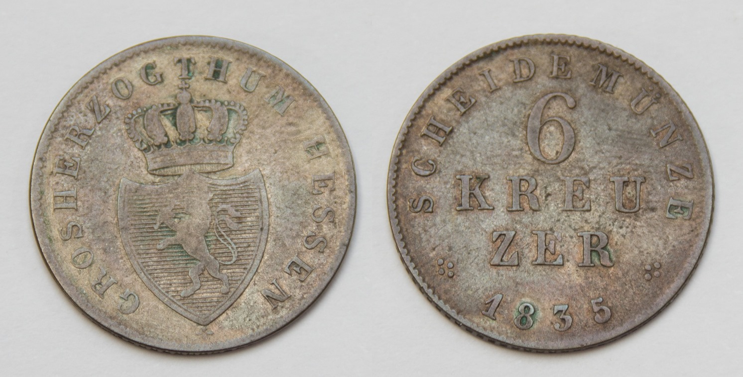  Hessen-Darmstadt 6 Kreuzer 1835 Ludwig II. 1830-1848 vz.   