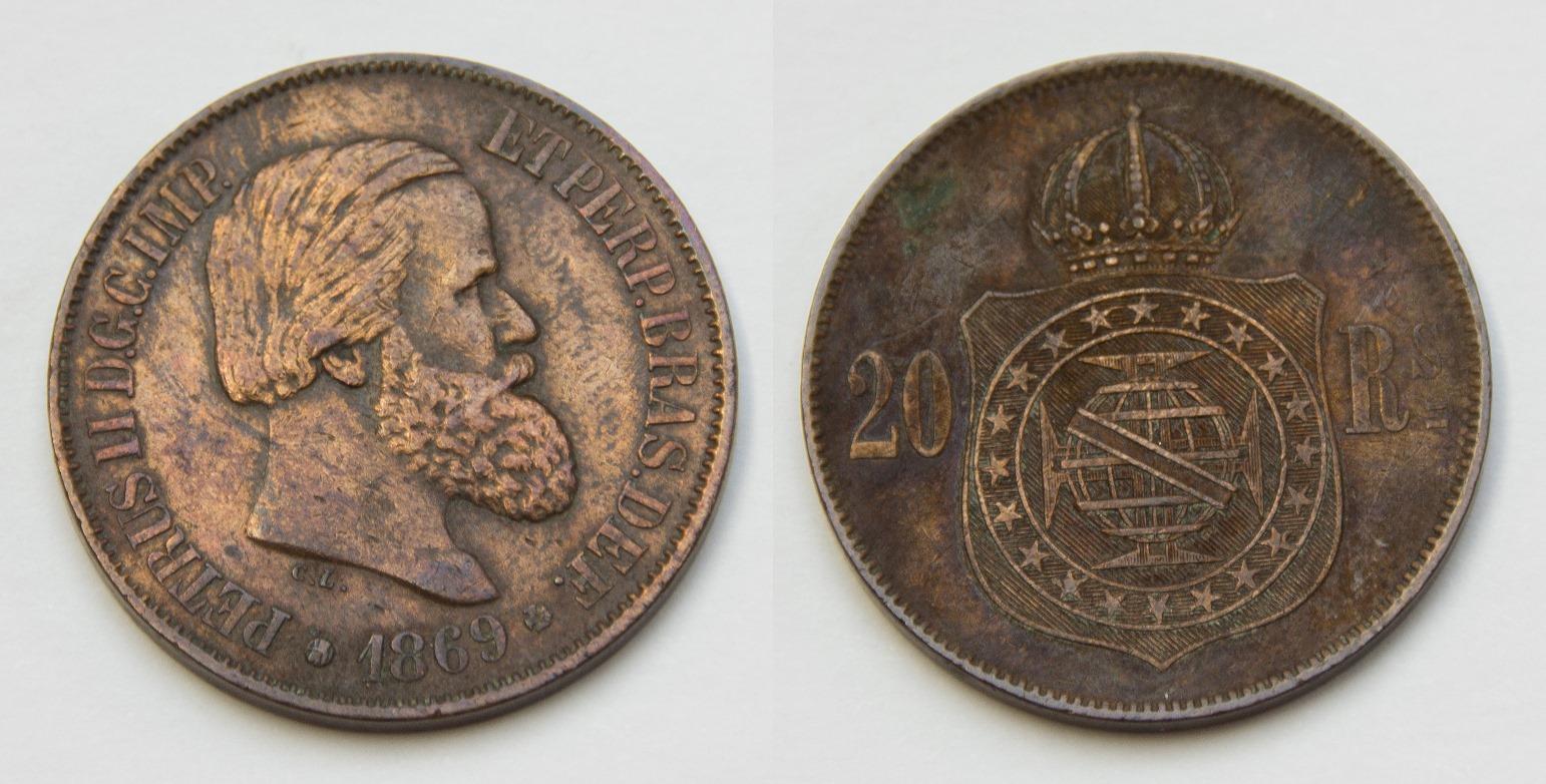  Brasilien 20 Reis 1869 Pedro II. 1831-1889 ss+   