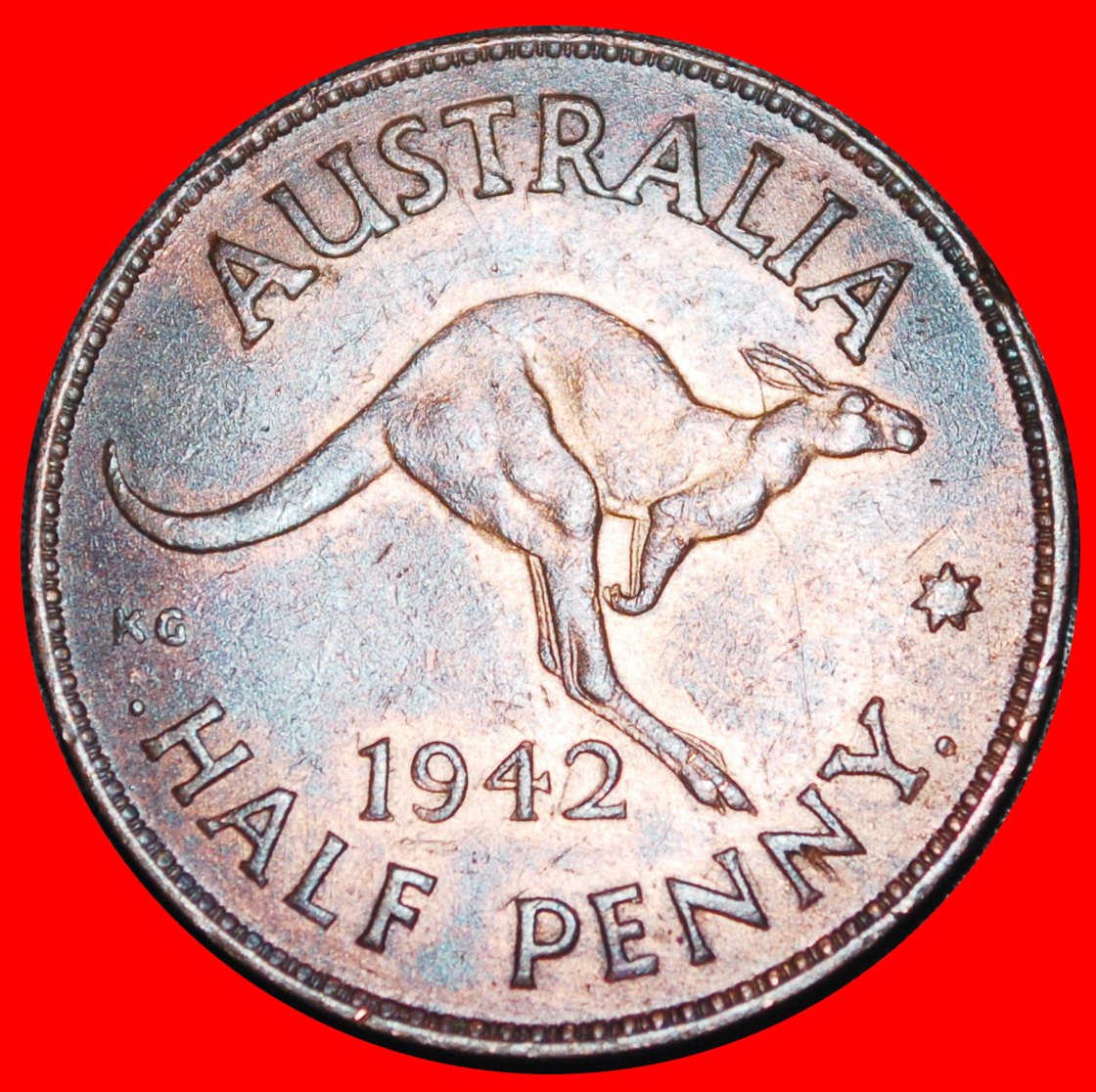  Ⰿ KANGAROO INDIA: AUSTRALIA ★ 1/2 PENNY 1942I BOMBAY! GEORGE VI (1937-1952)! LOW START ★ NO RESERVE!   