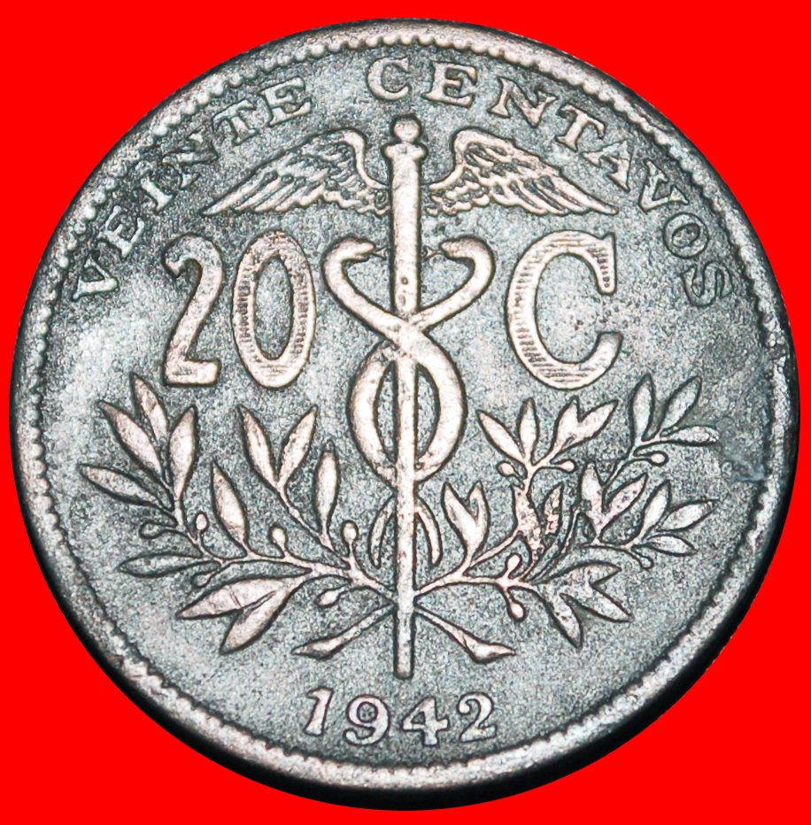  Ⰿ USA: BOLIVIA ★ 20 CENTAVOS 1942 SUN! WARTIME (1939-1945)! ★LOW START ★ NO RESERVE!   