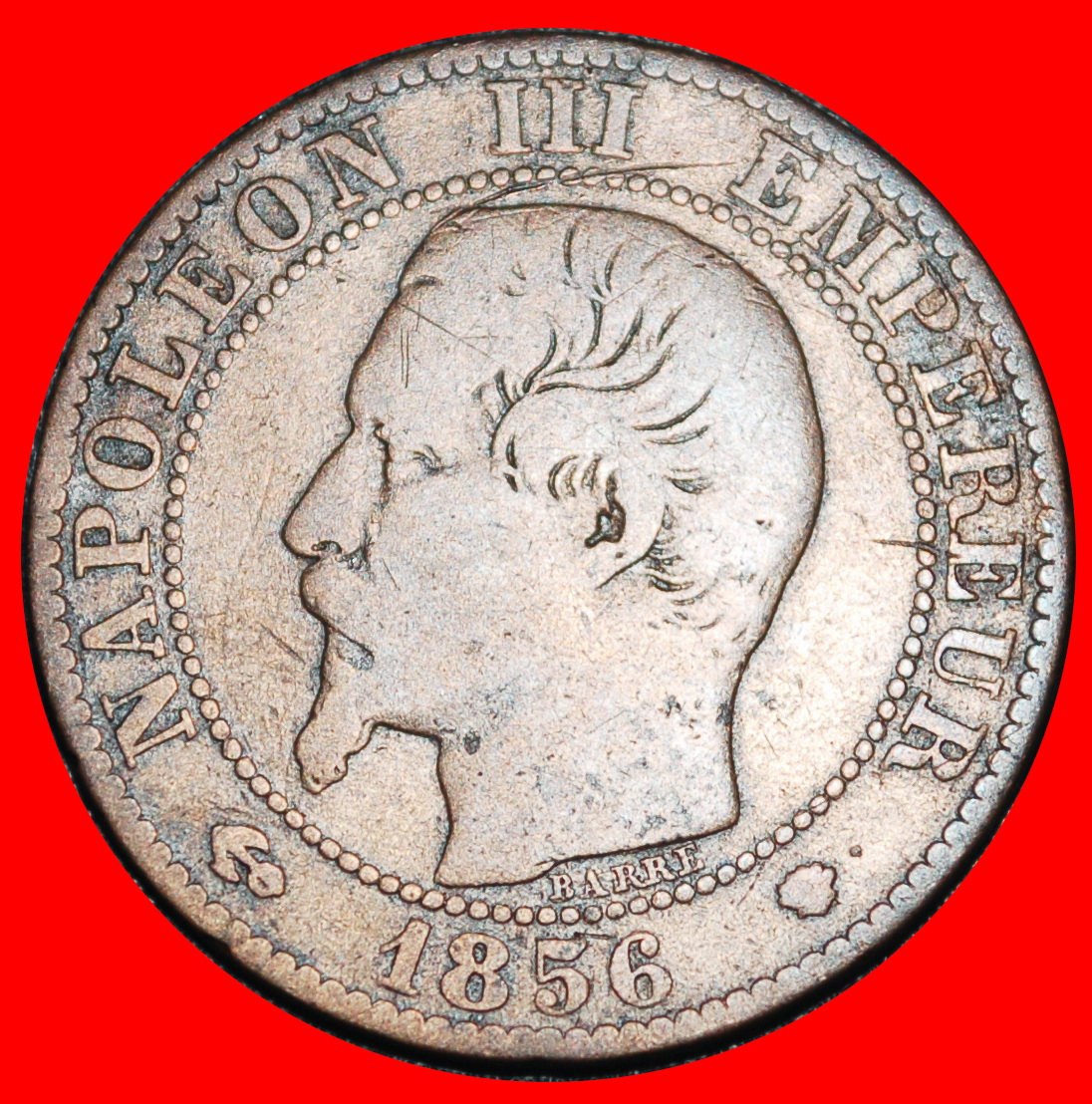  Ⰿ BARE HEAD 1853-1857:FRANCE★5 CENTIMES 1856MA SHELL! NAPOLEON III 1852-1873★LOW START ★ NO RESERVE!   