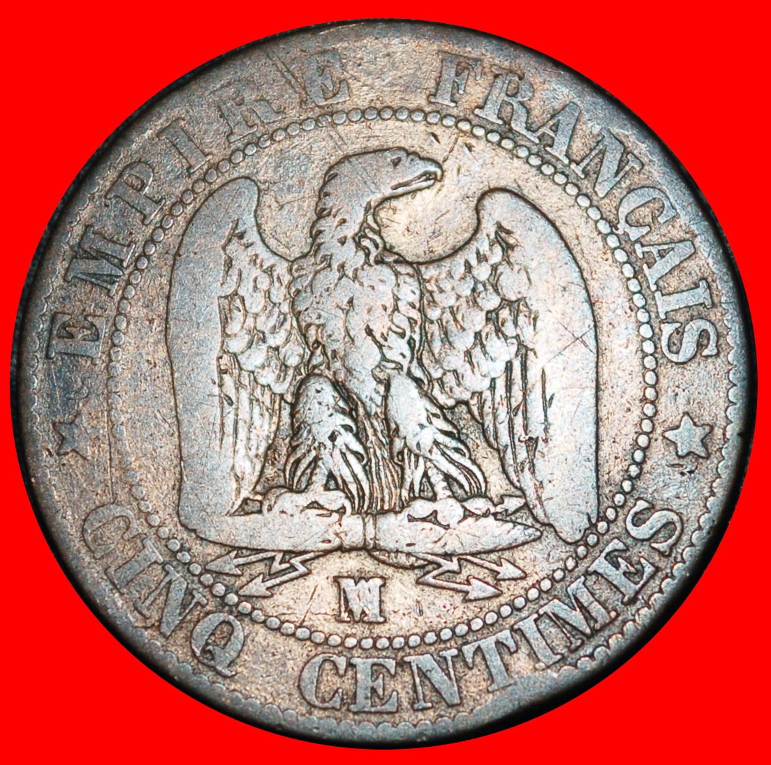  Ⰿ BARE HEAD 1853-1857:FRANCE★5 CENTIMES 1856MA SHELL! NAPOLEON III 1852-1873★LOW START ★ NO RESERVE!   