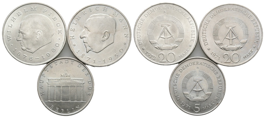  DDR; 2x 20 Mark 1972/ 1971; 1x 5 Mark 1971   