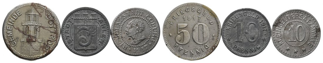  Notgeld / Kriegsgeld; verschiedene Städte; 3 Kleinmünzen   