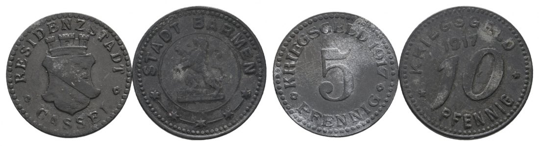  Notgeld / Kriegsgeld; verschiedene Städte; 2 Kleinmünzen   