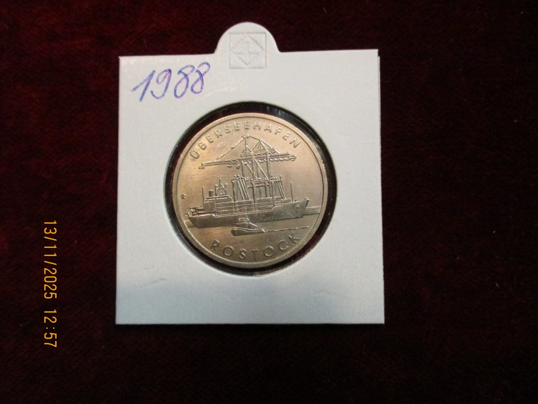 5 Mark DDR 1988 Rostock Überseehafen Metall: (K-N-Zk) Gewicht: 9,6 Gramm   