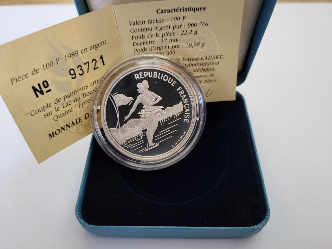  100 Francs 1991 Albertiville 1992 Olympic silber 900/19,98g fein Frankreich Spittalgold9800 (3469   