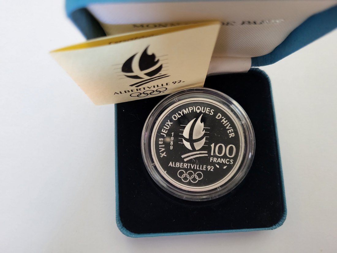  100 Francs 1991 Albertiville 1992 Olympic silber 900/19,98g fein Frankreich Spittalgold9800 (3469   