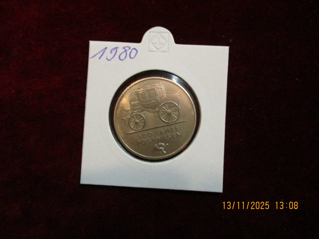  5 Mark DDR 1980 - 500 Jahre Postwesen Metall: (K-N-Zk) Gewicht: 9,6 Gramm   