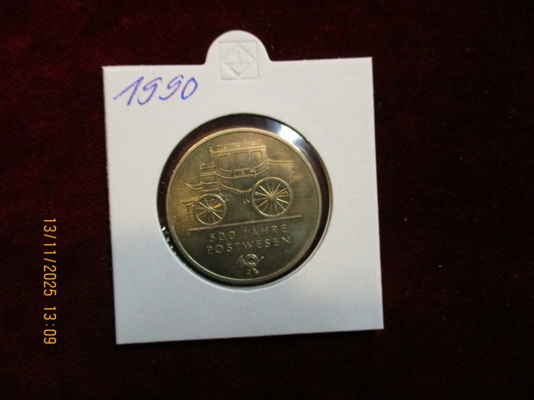  5 Mark DDR 1990 - 500 Jahre Postwesen Metall: (K-N-Zk) Gewicht: 9,6 Gramm   