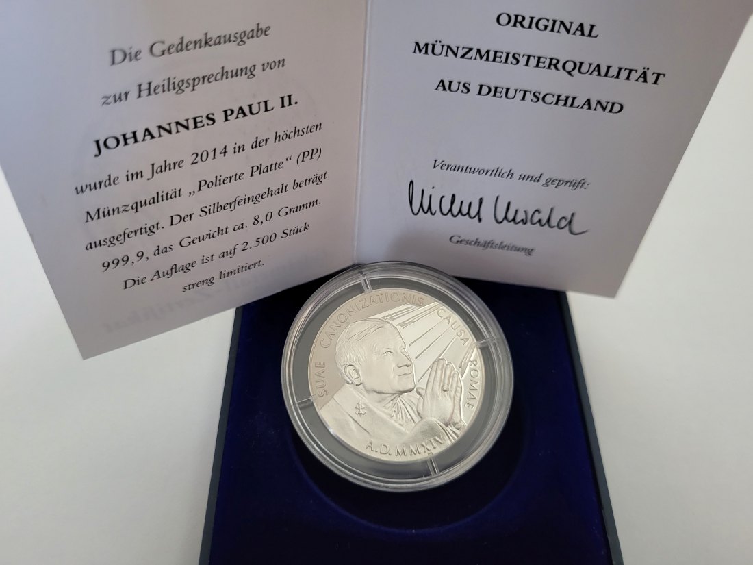  Silbermedaille Papst Johannes Paul 999/8g Vatikan Vaticano Spittalgold9800 (3469   